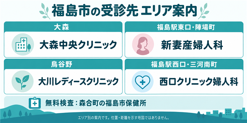 福島市の検査・症状の相談先4院と保健所のエリア案内